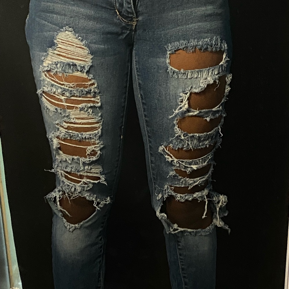 Dark Blue Low Rise Ripped Jeans - Picture 2 of 3